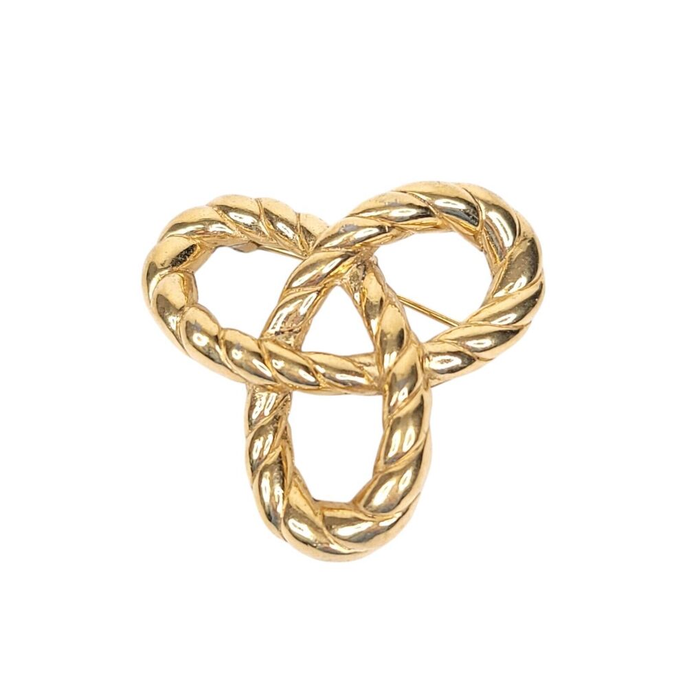 Trifari Vintage Brooch Pin Gold Tone Trinity Knot Celtic Womens Jewelry Twisted